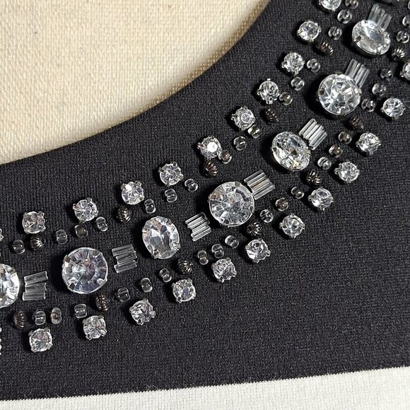 INC Size Medium Black/White Striped Sleeveless Dress Embellished Neckline EUC - Picture 7 of 10